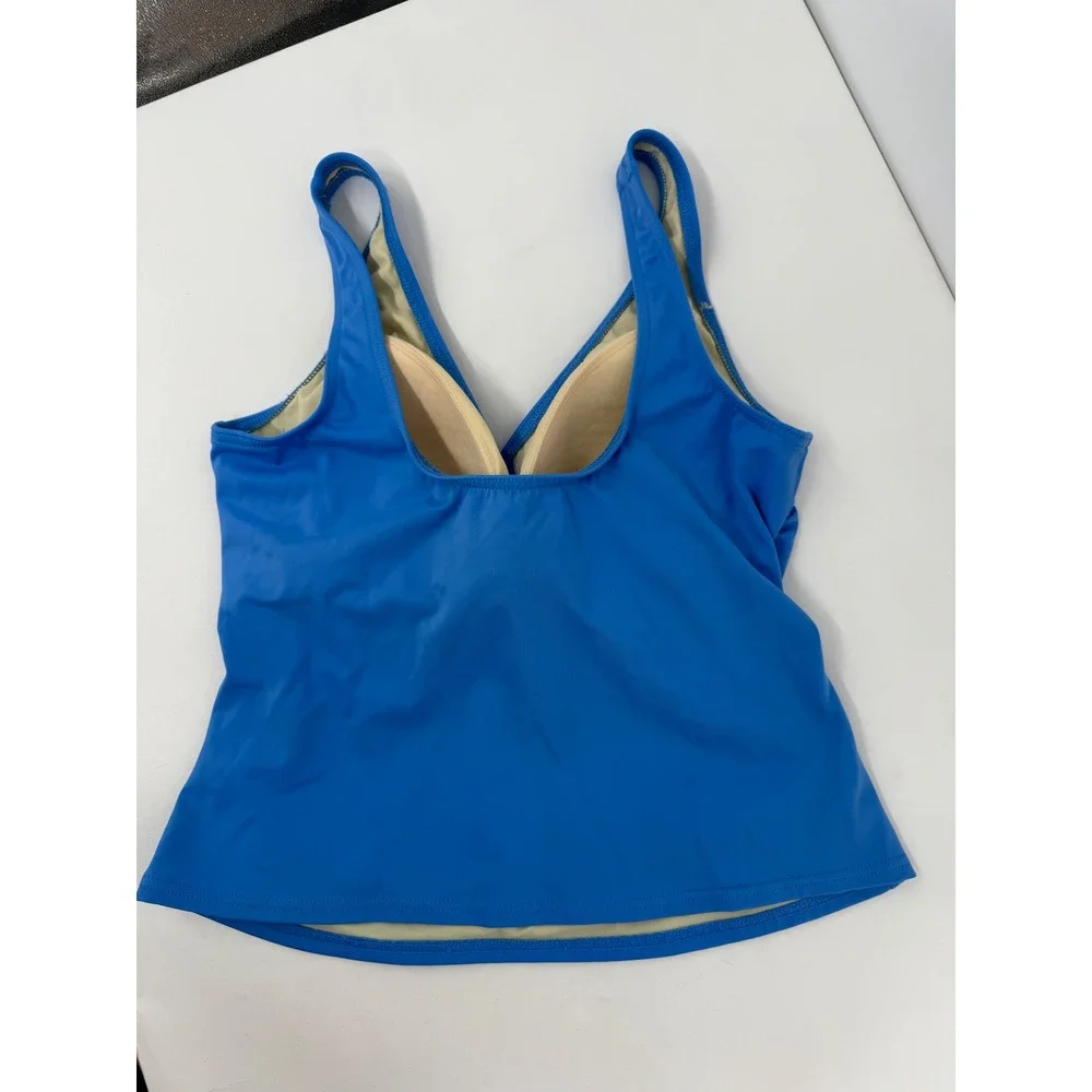 Lands' End Sz 10 Womens Blue Ruched Wrap Front Tankini Swimsuit Top V-Neck